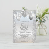 シルバーグリッターコンフェッティバルーン 50歳の誕生日 招待状 (スタンド正面)