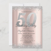 シルバーグリッターコンフェッティ ローズゴールド 50歳の誕生日 招待状 (正面)