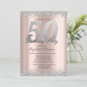 シルバーグリッターコンフェッティ ローズゴールド 50歳の誕生日 招待状 (スタンド正面)