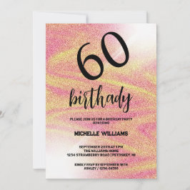 シルバーグリッターコーラルカリグラフィーバースデー 招待状