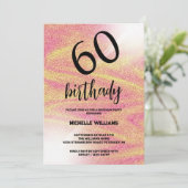 シルバーグリッターコーラルカリグラフィーバースデー 招待状 (スタンド正面)