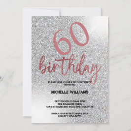 シルバーグリッターコーラルカリグラフィー誕生日 招待状