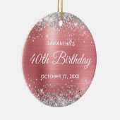 シルバーグリッターコーラルフォイル40歳の誕生日 セラミックオーナメント (右)