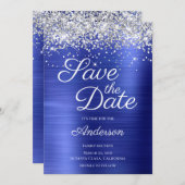 シルバーグリッターサファイアブルーグラデーションファミリー懇親会 セーブザデート (正面/裏面)