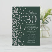 シルバーグリッターサプライズ30歳の誕生日パーティーグリーン 招待状 (スタンド正面)