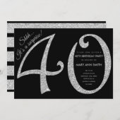 シルバーグリッターサプライズ40歳の誕生日パーティー 招待状 (正面/裏面)