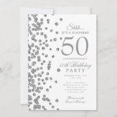 シルバーグリッターサプライズ50歳の誕生日パーティー 招待状 (正面)