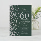 シルバーグリッターサプライズ60歳の誕生日グリーン 招待状 (スタンド正面)