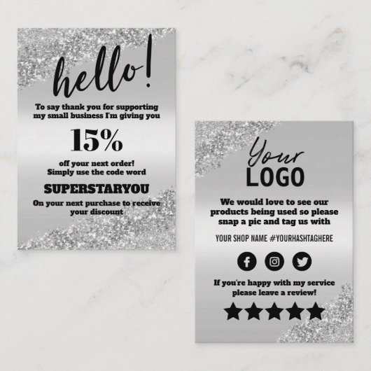 シルバーグリッターサンキューディスカウントカード 名刺 (正面/裏面)
