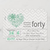 シルバーグリッターシストライプェブロン40歳誕生日招待状 招待状 (正面/裏面)