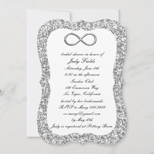 シルバーグリッターシルバーインフィニティブライダルシャワー 招待状 (正面)