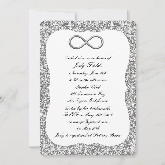 シルバーグリッターシルバーインフィニティブライダルシャワー 招待状 (正面)