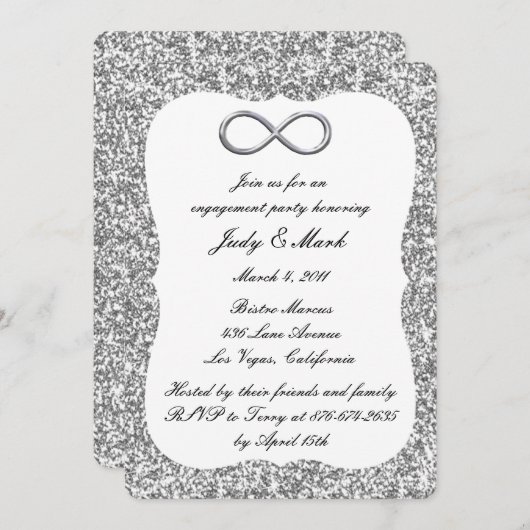 シルバーグリッターシルバーインフィニティ婚約パーティ 招待状 (正面/裏面)