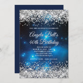 シルバーグリッターシレンジブルー40歳 招待状 (正面/裏面)