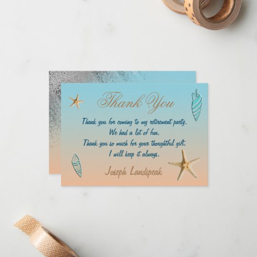 シルバーグリッターシーシェルスターフィッシュ感謝してい退職 ノートカード (正面/裏面インサイチュ)
