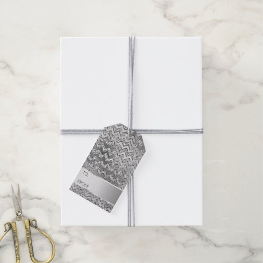 シルバーグリッタージグザグストライプクリスマス ギフトタグ (より糸付き)