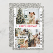 シルバーグリッタージョイラブピースハッピーホリデーフォト シーズンカード (正面/裏面)