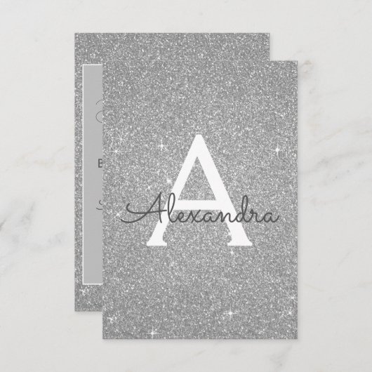 シルバーグリッタースウィート16日付を保存 招待状 (正面/裏面)