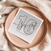 シルバーグリッタースクリプトスウィート16誕生日 スタンダードカクテルナプキン