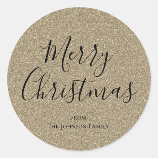 シルバーグリッタースクリプトメリークリスマスホリデー ラウンドシール (正面)