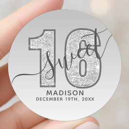 シルバーグリッタースクリプトSweet 16 誕生日 ラウンドシール