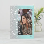 シルバーグリッタースグラデーションクリプトティール(緑がかった色)4 photos Sweet 16 招待状 (スタンド正面)