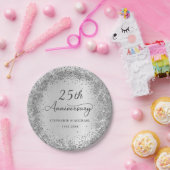 シルバーグリッタースタイル 25周年記念結婚式 ペーパープレート (パーティー)