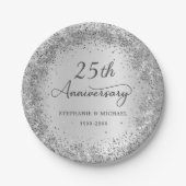 シルバーグリッタースタイル 25周年記念結婚式 ペーパープレート (正面)