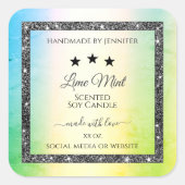 シルバーグリッタースターズプロダクトラベルティール（緑がかった色）黄色 スクエアシール (正面)