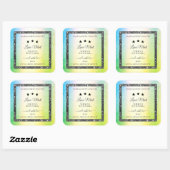 シルバーグリッタースターズプロダクトラベルティール（緑がかった色）黄色 スクエアシール (シート)