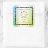 シルバーグリッタースターズプロダクトラベルティール（緑がかった色）黄色 スクエアシール (バッグ)