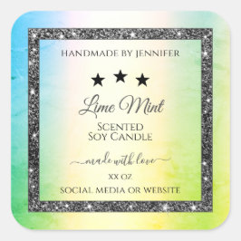 シルバーグリッタースターズプロダクトラベルティール（緑がかった色）黄色 スクエアシール