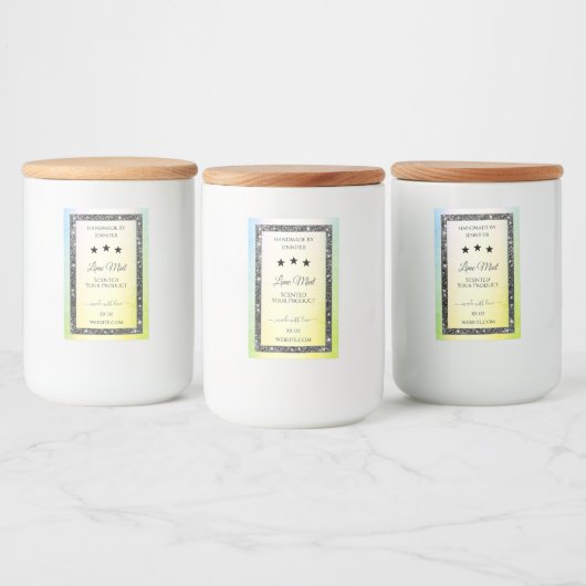 シルバーグリッタースターズプロダクトラベルティール(緑がかった色)黄色 フードラベル (ボトル)