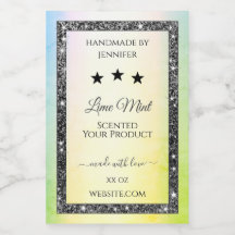 シルバーグリッタースターズプロダクトラベルティール（緑がかった色）黄色