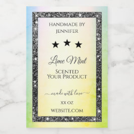 シルバーグリッタースターズプロダクトラベルティール（緑がかった色）黄色 フードラベル