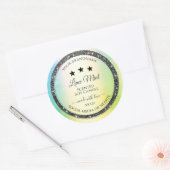 シルバーグリッタースターズプロダクトラベルティール（緑がかった色）黄色 ラウンドシール (封筒)