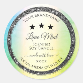 シルバーグリッタースターズプロダクトラベルティール（緑がかった色）黄色 ラウンドシール