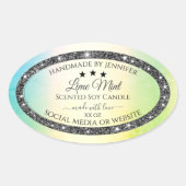 シルバーグリッタースターズプロダクトラベルティール(緑がかった色)黄色 楕円形シール (正面)