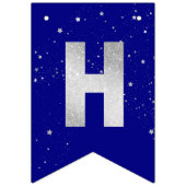 シルバーグリッタースターズ誕生日オンダークブルーエレガント バンティングフラッグ (第2の旗)