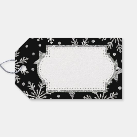 シルバーグリッタースターズ&スノーフレーク ギフトタグ (裏面横)