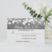 シルバーグリッターストリングはロマンチックな結婚式RSVPを点灯 出欠カード (スタンド正面)