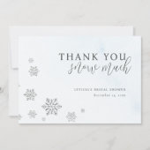 シルバーグリッタースノーフレークスウィンターブライダルシャワー サンキューカード (正面)