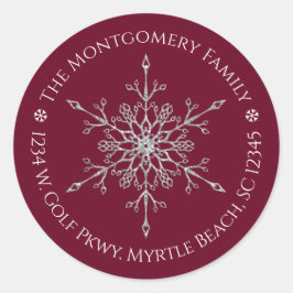 シルバーグリッタースノーフレークネームアドレスホリデー ラウンドシール