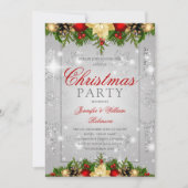 シルバーグリッタースノーフレークフェスティバルクリスマスホリデー  招待状 (正面)