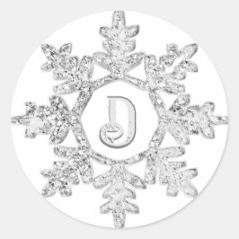 シルバーグリッタースノーフレークモノグラムクリスマス ラウンドシール