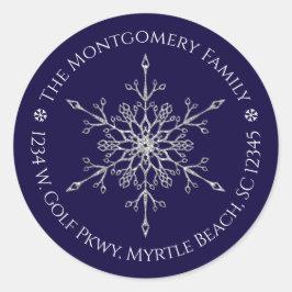 シルバーグリッタースノーフレーク名住所クリスマス ラウンドシール