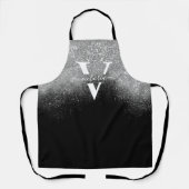 シルバーグリッタースパルクルモノグラムブラックガーリーカスタム エプロン (正面)