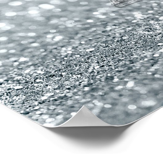 シルバーグリッタースパークルきらきら光るエッフェルタワーグラム ポスター (角)