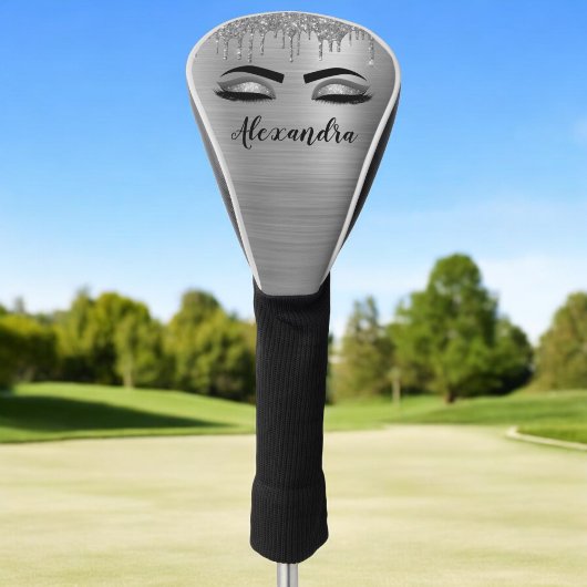 シルバーグリッタースパークルまつげモノグラム名 ゴルフヘッドカバー