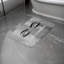 シルバーグリッタースパークルまつげモノグラム名 バスマット